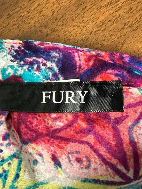 Fury Abstract Print Blouse V Neck Boho Top Pink Blue Multicolor Tunic Chic - Picture 7 of 8